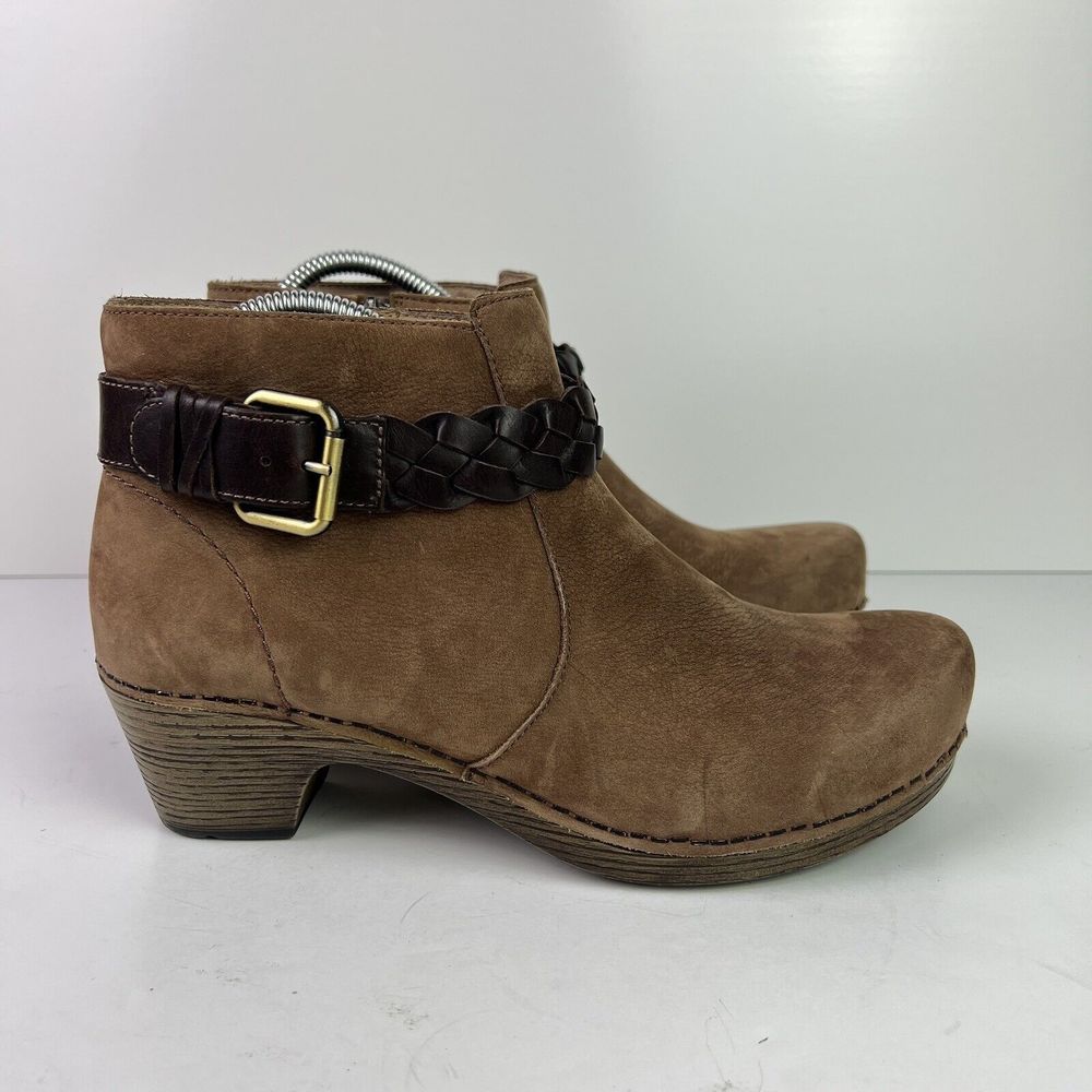 DANSKO Michelle Womens Boot Size 40 US 9 Brown Nubuck Clog Braided Buckle Bootie
